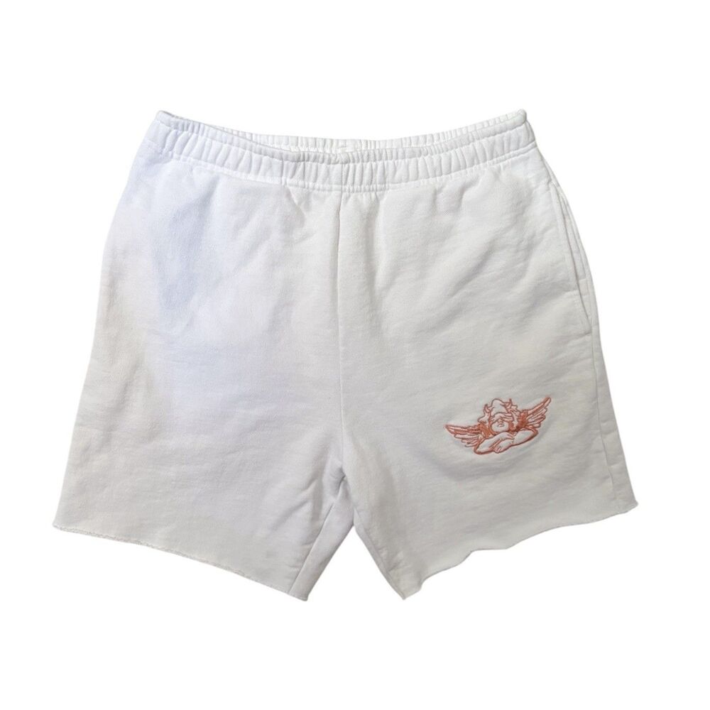 BOYS LIE White Cotton Sweat Shorts Size M Orange Angel Embroidery FLAW - AS IS